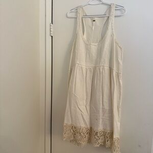 Free People Cream Lace Trim Linen Sleeveless Dress